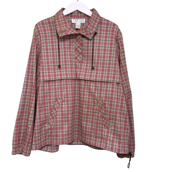Vintage Norton Studio Plaid Pullover Jacket Red Beige Black Womens Size L - Picture 1 of 14